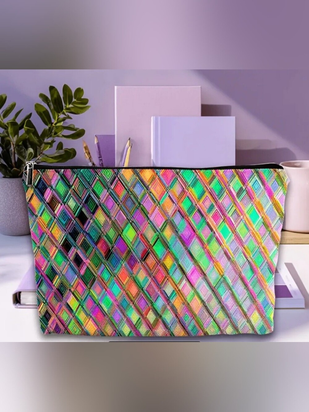 Iridescent Rainbow Diamond Quilted Pouch